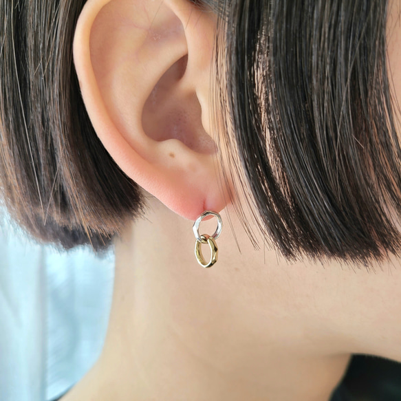 Linking circles Pierced Earrings/ SV925 / Brass ≪送料無料≫KY-069 3枚目の画像