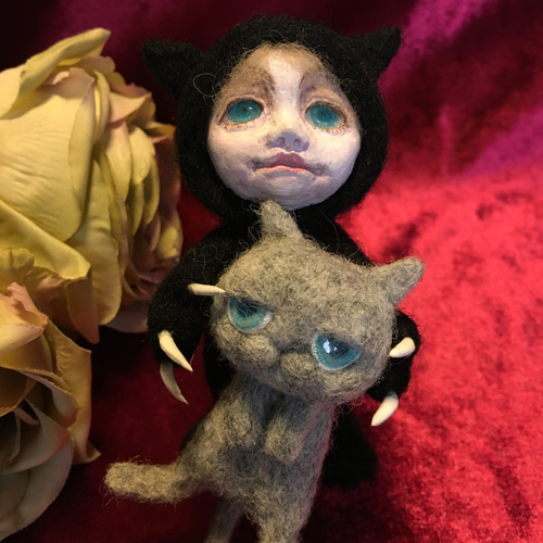ハンドメイド* ぬいぐるみ*着ぐるみ黒猫さん*粘土ドール