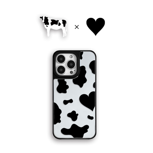 Cow♡ 牛柄×ハート 耐久性グリップミラーケース iPhoneケース 名