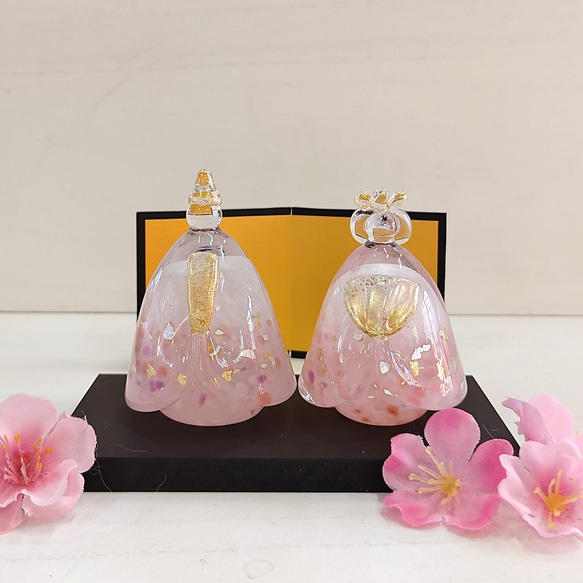 雛人形 お雛様 置物 ガラス 桃の節句 1点物現品 小桜 屏風付 ひな人形
