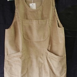 APRON VEST CORDUROY c/# L.beige 被りタイプ コーデュロイ エプロンベスト ライトベージュ 5枚目の画像