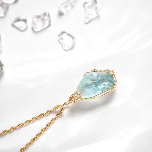 アクアマリン原石 / 14kgf ワイヤーラップ ネックレス ペンダント