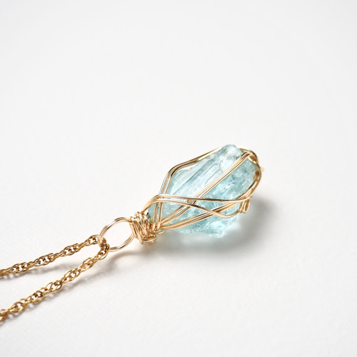 アクアマリン原石 / 14kgf ワイヤーラップ ネックレス ペンダント