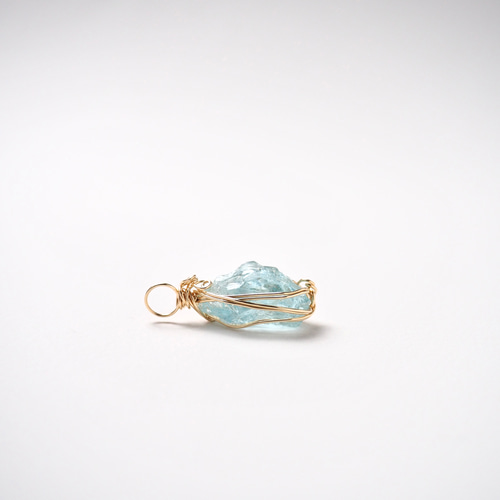 アクアマリン原石 / 14kgf ワイヤーラップ ネックレス ペンダント