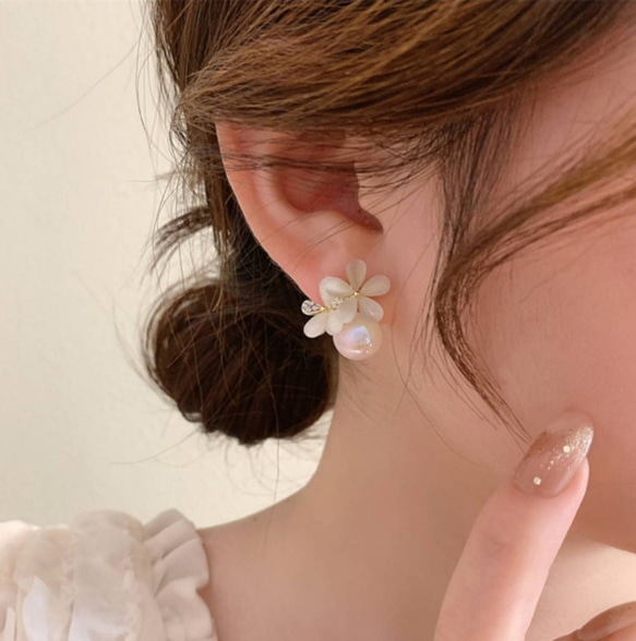 大人の花×パールピアス 春ピアス パールピアス 清楚 入学式 卒園式 