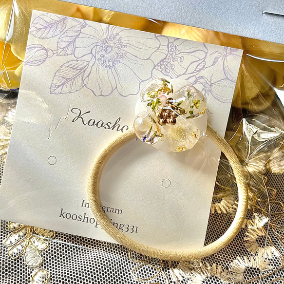 新作☆レジンヘアゴム 大人の髪飾り 八重ピンククリームグラデーション