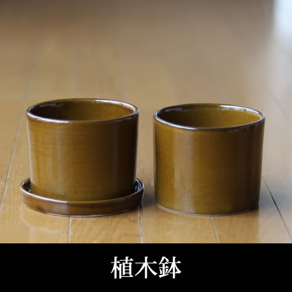 薄い茶色の陶器の植木鉢 (つやあり) (ずんどうタイプ) 1枚目の画像