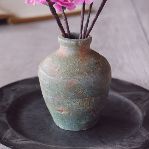 花　ハンドメイド　陶芸　工芸　粘土 ◇粘土のお花◇ 桃 壺 M757 アートフラワー Old-Fantasy 通販