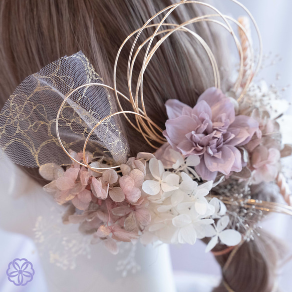 シャンパンピンク系の編み下ろしヘアアクセサリー　成人式　卒業式　結婚式　着物　髪かざり 4枚目の画像