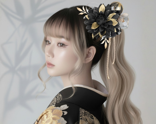 和装髪飾り　シャンパンゴールド✕ブラック成人式髪飾り卒業式袴髪飾り 2fd5838e1116a961210e0967c96a4b