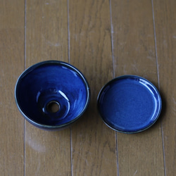 青色の陶器の植木鉢 (つやあり) (ボールタイプ) 4枚目の画像