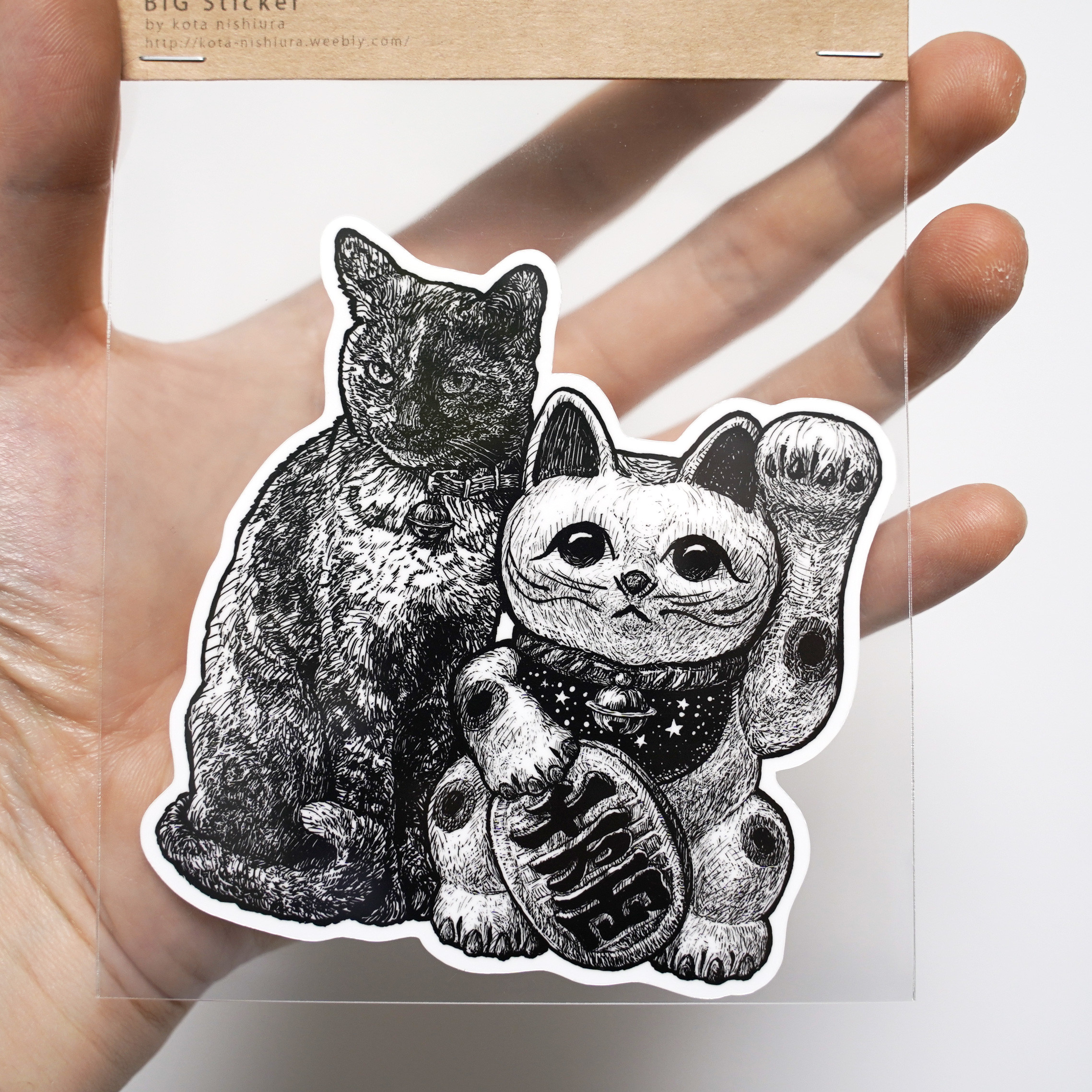招き猫ページ ビッグステッカー』 招き猫（白黒） 品番:bst-25 シール