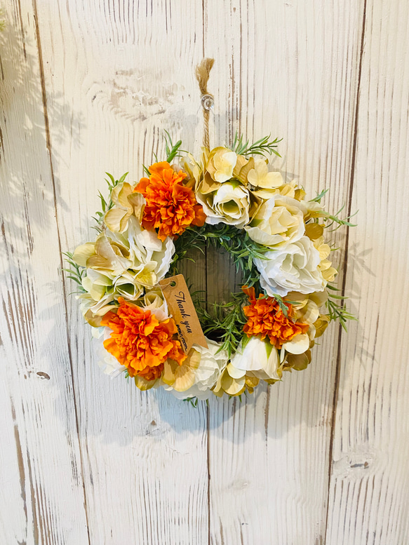 オレンジマリーゴールドのリース アーティフィシャルフラワーリース