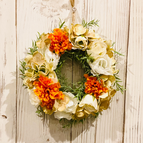 オレンジマリーゴールドのリース アーティフィシャルフラワーリース