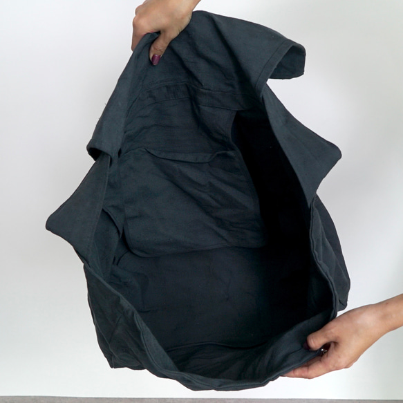 單肩包/黑色/Mikawa紡織帆圍裙面料 第5張的照片