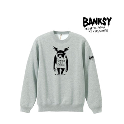 【M～2XL】バンクシー8.4oz★羽が生えた猿袖プリントトレーナー男女兼用banksy送料無料・新品 1枚目の画像