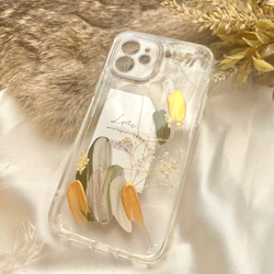 【No.9】人気デザイン!オリーブグリーン かすみ草付 ニュアンスiPhoneケース 3枚目の画像