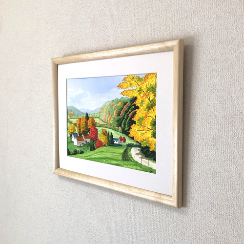 田園の秋」透明水彩画 原画 風景画 額縁付 F4サイズ 絵画 Oni