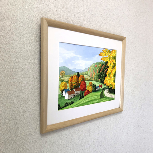 田園の秋」透明水彩画 原画 風景画 額縁付 F4サイズ 絵画 Oni