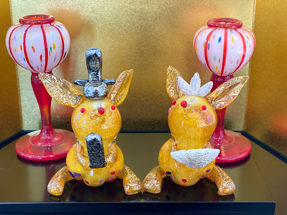 ひな人形〜金うさぎ ver.〜《受注製作》黒塗板・金屏風付き ^_^ お雛様