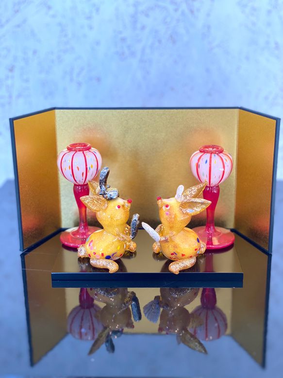 ひな人形〜金うさぎ ver.〜《受注製作》黒塗板・金屏風付き ^_^ お雛様