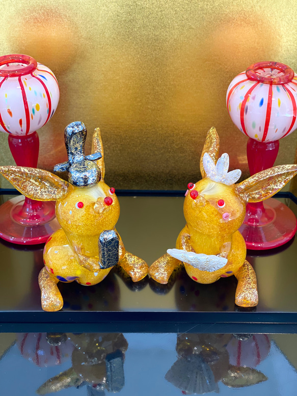 ひな人形〜金うさぎ ver.〜《受注製作》黒塗板・金屏風付き ^_^ お雛様