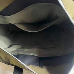 【XLサイズ】黒＆カーキ　ファスナー付き　8号 倉敷帆布を使用　肩掛け　トートバッグ　akaneko 7枚目の画像