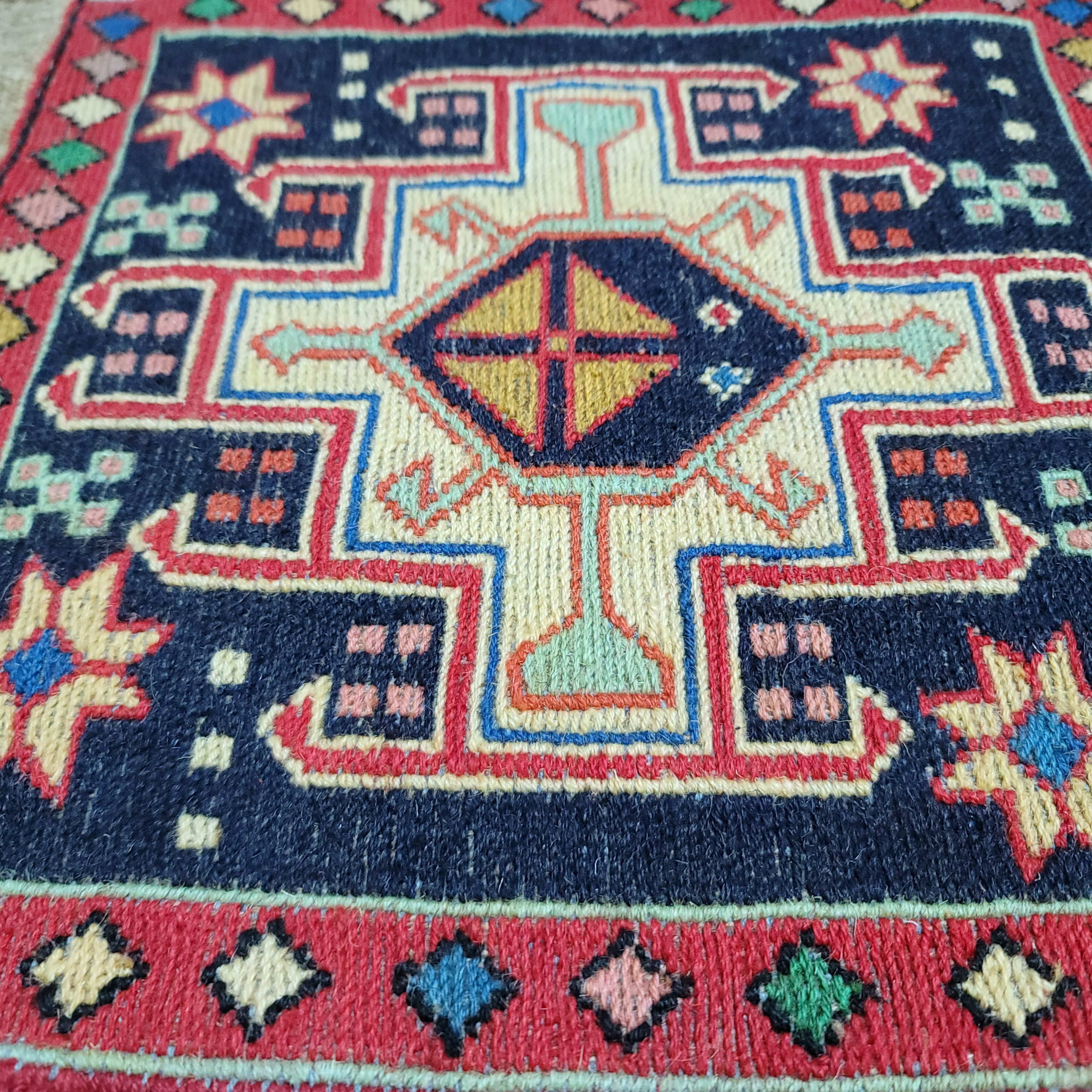 ペルシャ絨毯 ウール100％ミニマット 手作り マルチカラー 約30×28 cm ...
