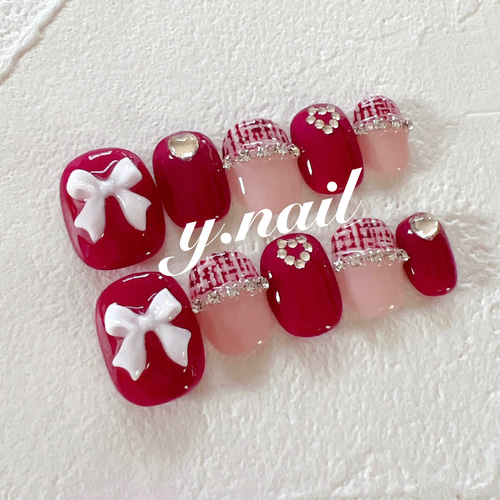 ハートネイル/リボンネイル/ツイードネイル/ガーリーネイル/韓国ネイル  