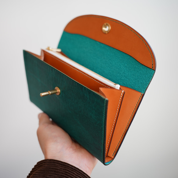 flap long wallet [ Turquoise green ] フラップロングウォレット 長財布 6枚目の画像