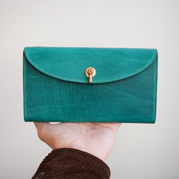 flap long wallet [ Turquoise green ] フラップロングウォレット 長財布 2枚目の画像