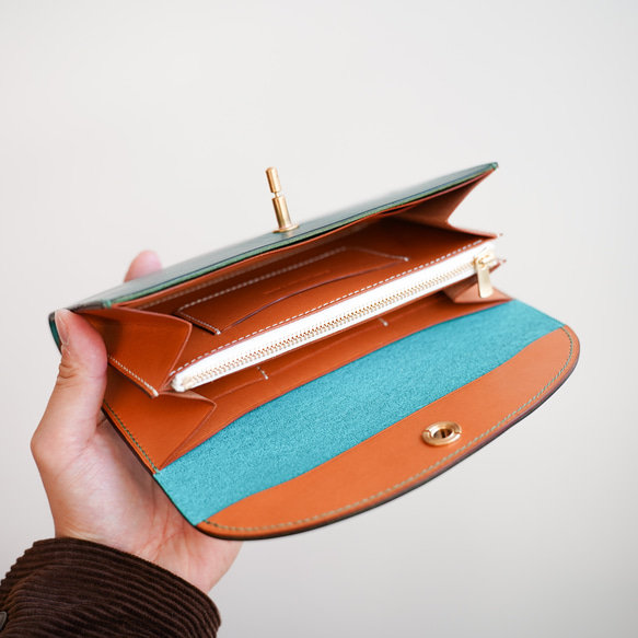 flap long wallet [ Turquoise green ] フラップロングウォレット 長財布 8枚目の画像