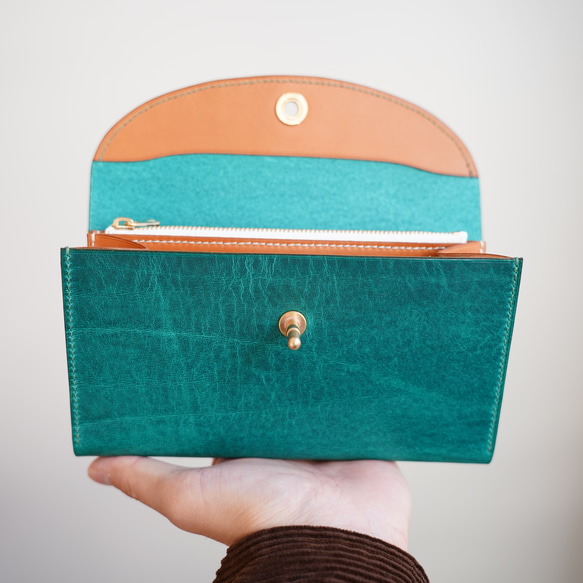flap long wallet [ Turquoise green ] フラップロングウォレット 長財布 5枚目の画像