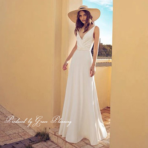 ウェディングドレス スレンダー ノースリーブ Vネック 結婚式 前撮り  