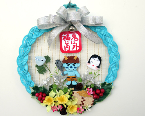 節分のリース　3個　m 節分・鬼リース 23-3 タペストリー・壁掛け kisetukazari2 通販