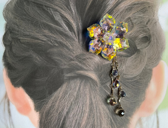 【春色新作2023】キラキラ クリスタル華 髪飾り ヘアアクセサリー ガラス　 8枚目の画像