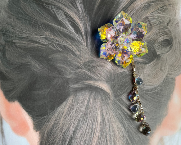 【春色新作2023】キラキラ クリスタル華 髪飾り ヘアアクセサリー ガラス　 7枚目の画像