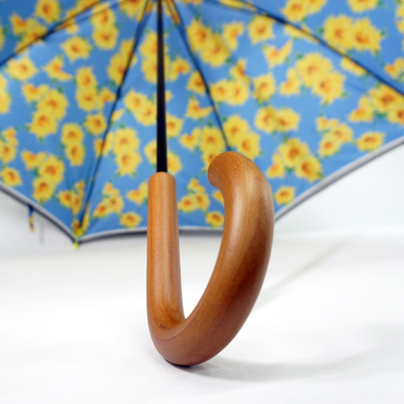 サイレントアンブレラ　ひまわり　降雨騒音低減　雨晴兼用　傘　日本製　職人手作り　丸安洋傘　ＳUDVF　ブル－ 5枚目の画像