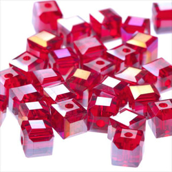 立方體玻璃珠 6mm 30顆 ★AB red/red ★Square square cut beads (garascutc6) 第2張的照片