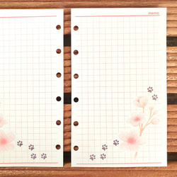 ミニ6赤 サクラとワンコのメモ用紙 システム手帳リフィル M6 mini6 ノート 方眼 桜 お花見 花柄 9枚目の画像