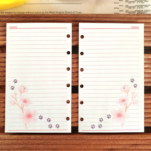 ミニ6赤 サクラとワンコのメモ用紙 システム手帳リフィル M6 mini6