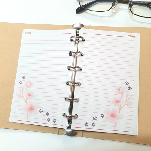 ミニ6赤 サクラとワンコのメモ用紙 システム手帳リフィル M6