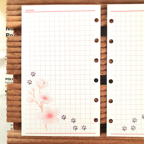 ミニ6赤 サクラとワンコのメモ用紙 システム手帳リフィル M6 mini6