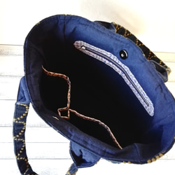 SALE★ミナペルホネンtamburin刺繍リネンのトートバッグ/navy×khaki 10枚目の画像