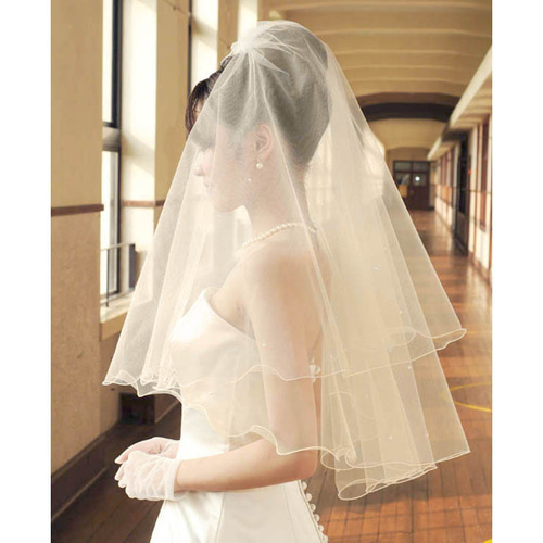 ウエディングベール ショートベール パール付 ふんわりメロウ ☆3色