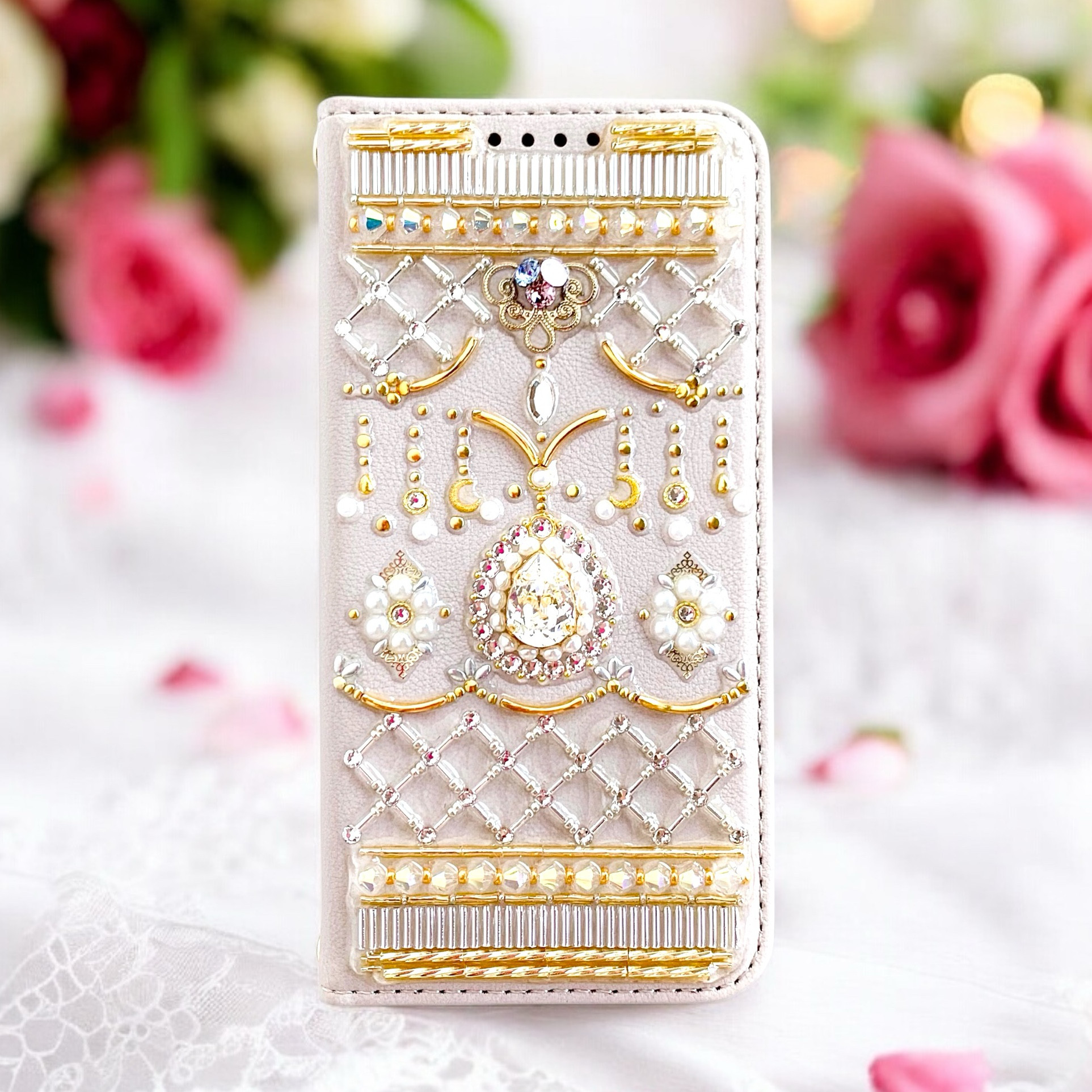 【多機種制作可】ピンクベージュの手帳型ケース マリアージュクリスタル 6,597円