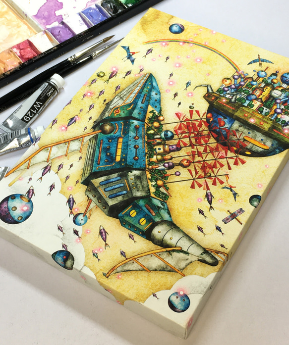 クジラ飛行船の帰還』オリジナルイラスト デジタル版画アートパネル