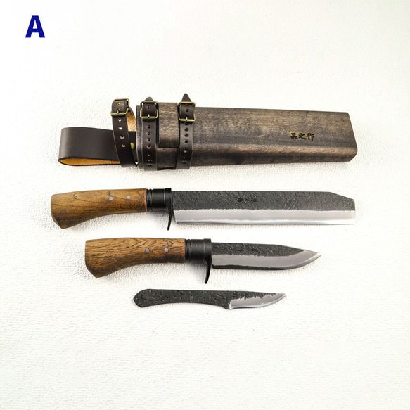 晶之作 土佐鍛『山人ver.3』三丁差セット(A~C型) 『選べる剣鉈』＋『渓流刀』＋『小刀』 3枚目の画像
