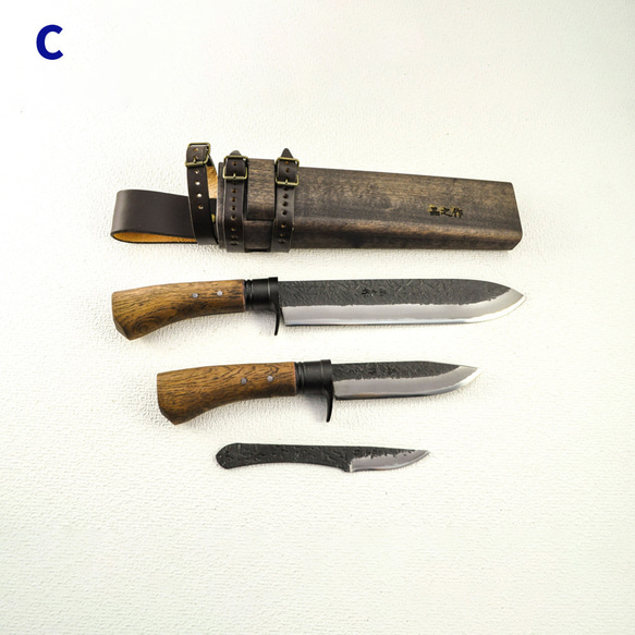 晶之作 土佐鍛『山人ver.3』三丁差セット(A~C型) 『選べる剣鉈』＋『渓流刀』＋『小刀』 9枚目の画像