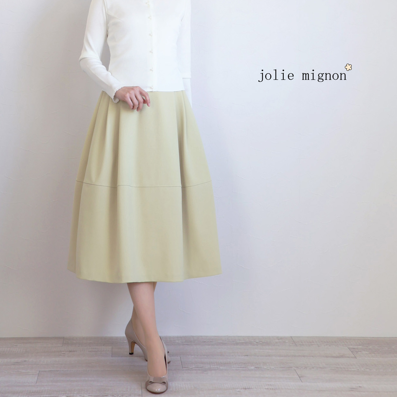 【春フォーマルにも◎】ポケット付きタックフレアスカート【ロング丈】【レモネード】